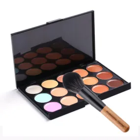 15 Colors Maquiagem Pressional Salon Concealer Palette Makeup Party Contour Palette Face Cream + Makeup Blusher Brush