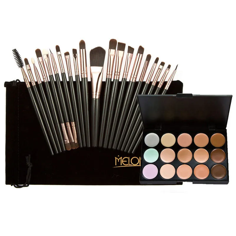 20pcs Pressional Makeup Brush +Foundation Make up 15 Colors Contour Face Cream Makeup Concealer Palette + Bag