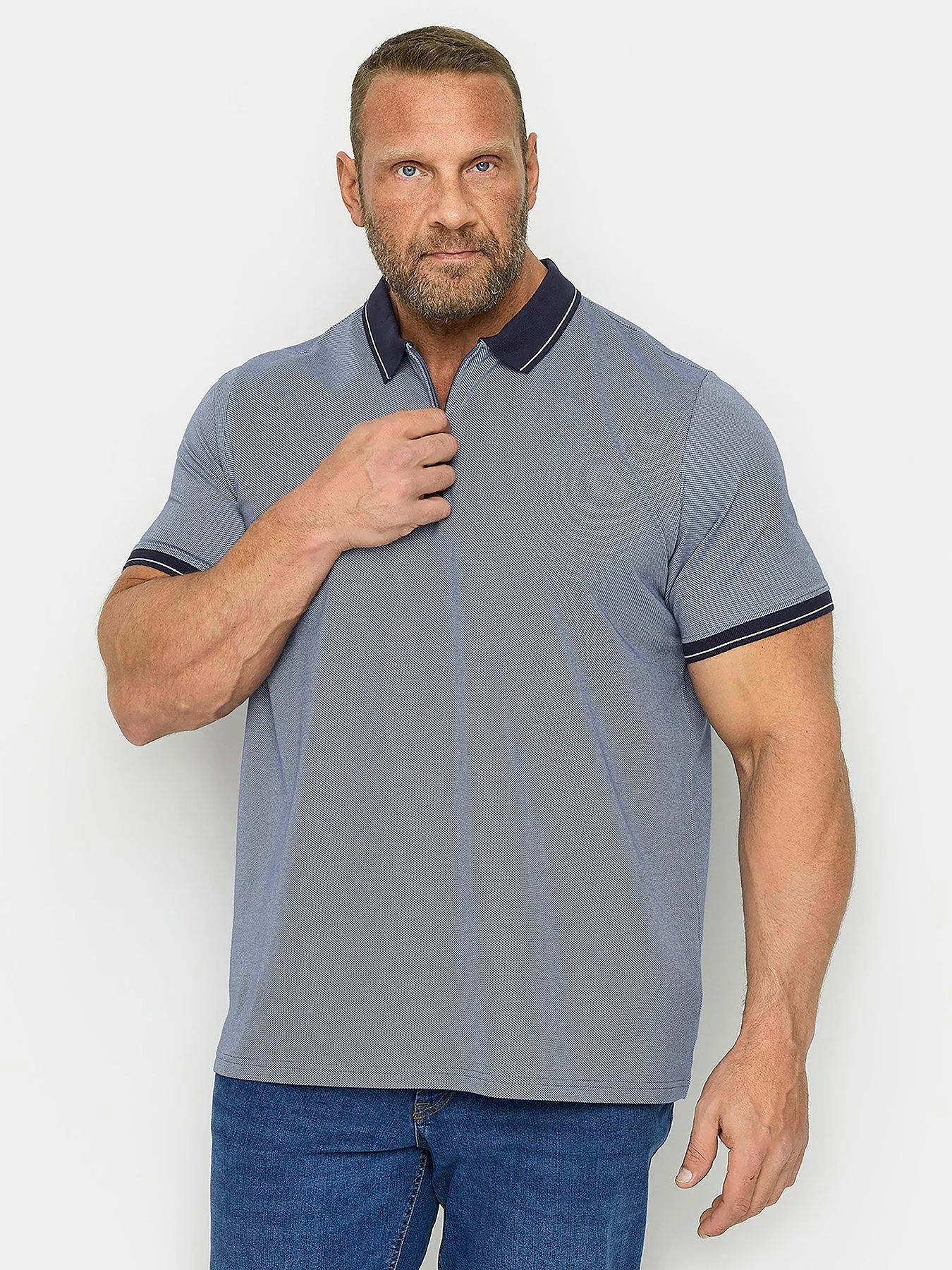 BadRhino Textured Zip Polo Shirt - Blue