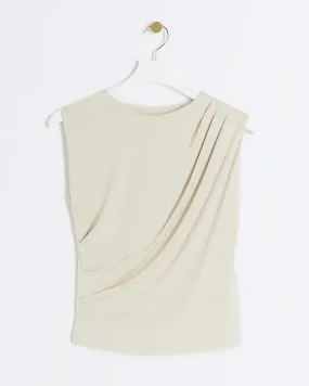 Beige Drape Ruched Tank Top