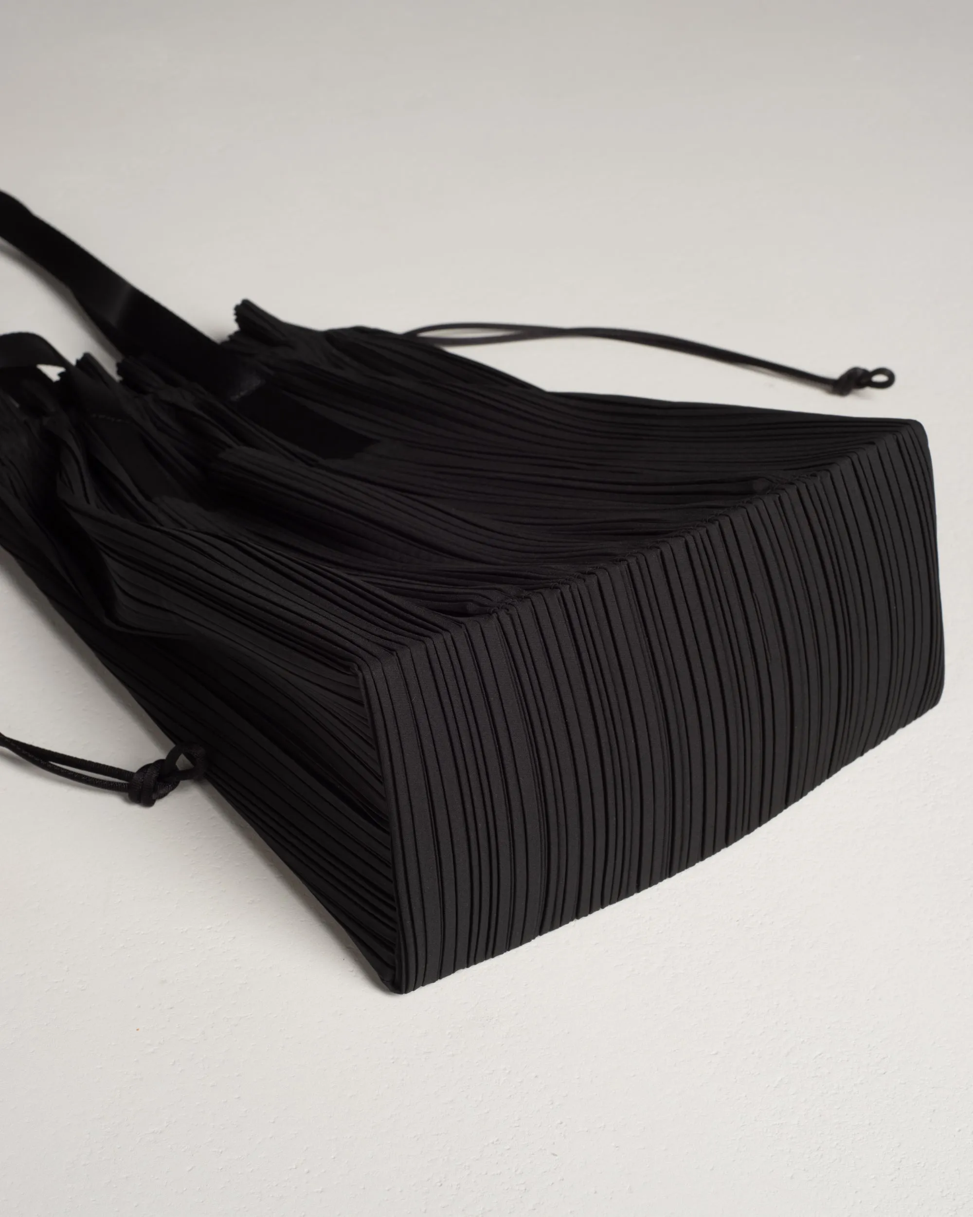 Black Pleated Drawstring Bag