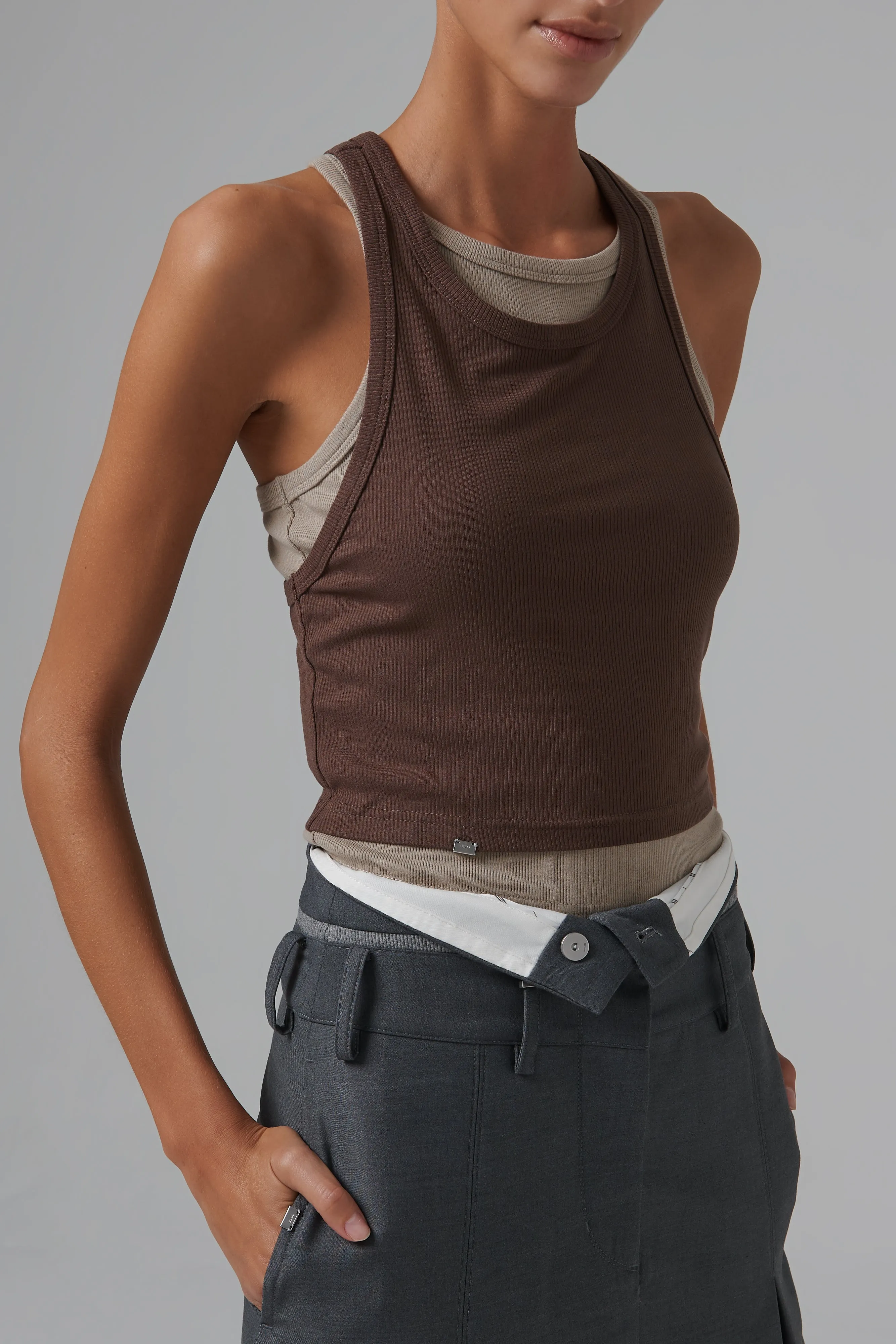 C2h4Khaki Easeful Layers Tank Top