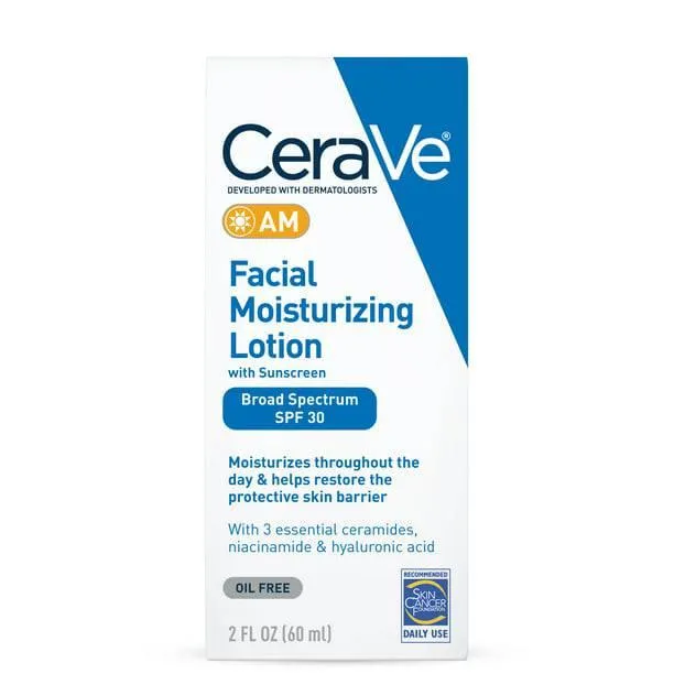 CeraVe Face Moisturizer with Sunscreen, AM Facial Moisturizing Lotion for Normal to Dry Skin - SPF 30 - 2 fl oz