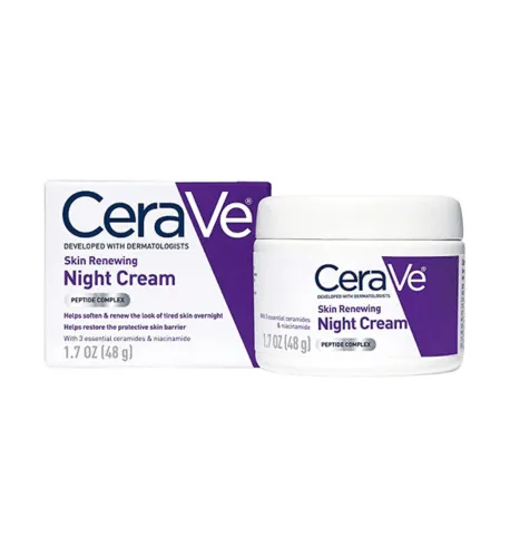 Cerave Skin Renewing Night Cream Niacinamide Peptide Complex And Hyaluronic Acid Moisturizer For Face 1 7 Oz