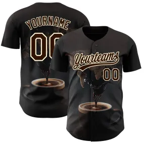 Custom Black Brown Cream 3D Pattern Design International Coffee Day Authentic Baseball Jersey