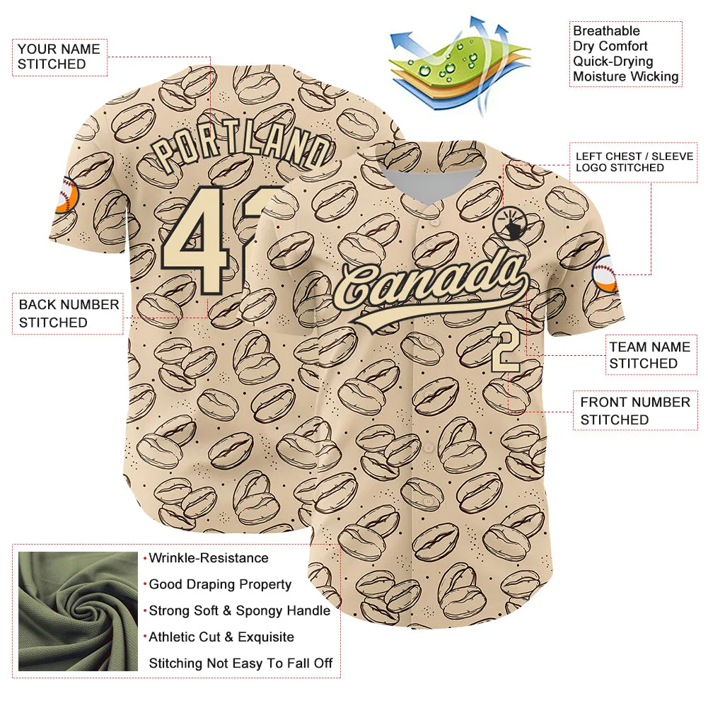 Custom City Cream Black 3D Pattern Design International Coffee Day Authentic Baseball Jersey