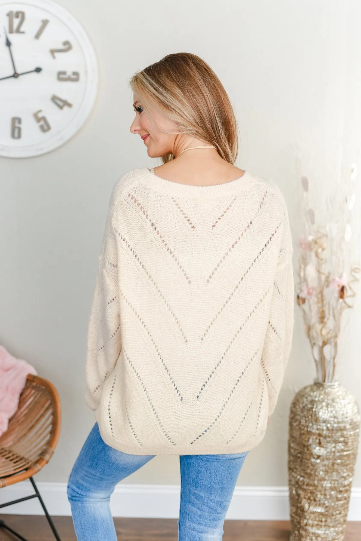 Dance Into The Night Pointelle Sweater- Cream