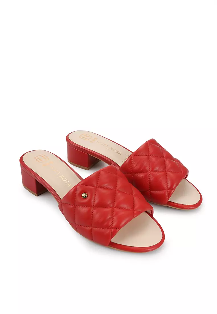 HOPE ROSA Hope Rosa Venus Red Quilted Leather Slide Sandals