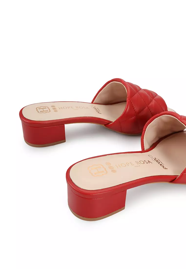 HOPE ROSA Hope Rosa Venus Red Quilted Leather Slide Sandals