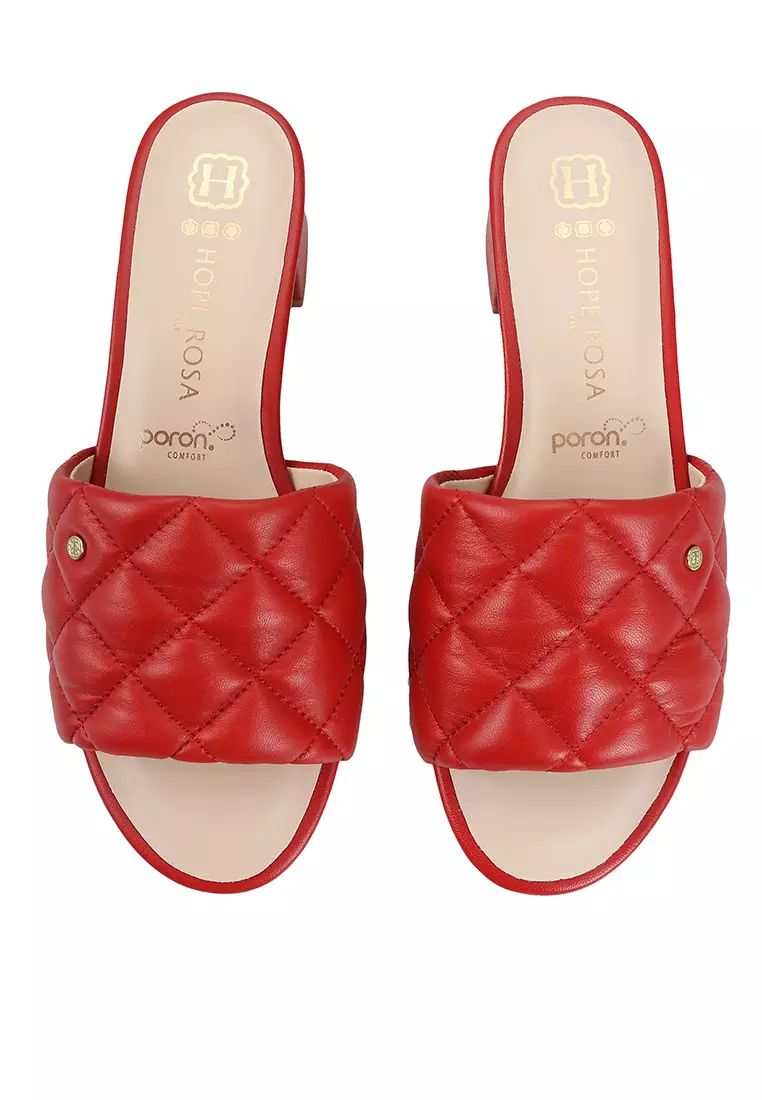 HOPE ROSA Hope Rosa Venus Red Quilted Leather Slide Sandals