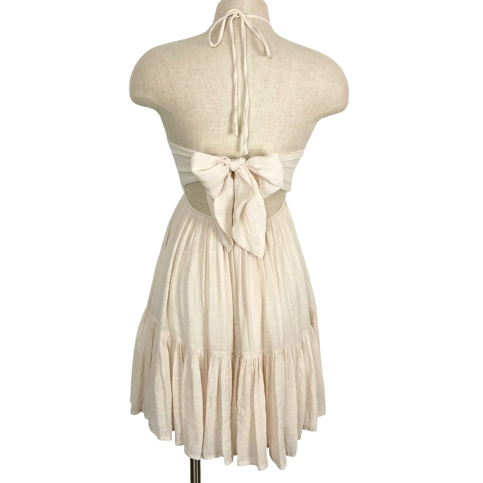 Lovely Day Cream Halter Exposed Back Tie Dress- Size S