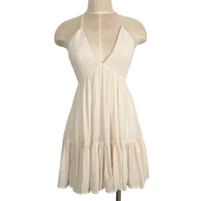 Lovely Day Cream Halter Exposed Back Tie Dress- Size S