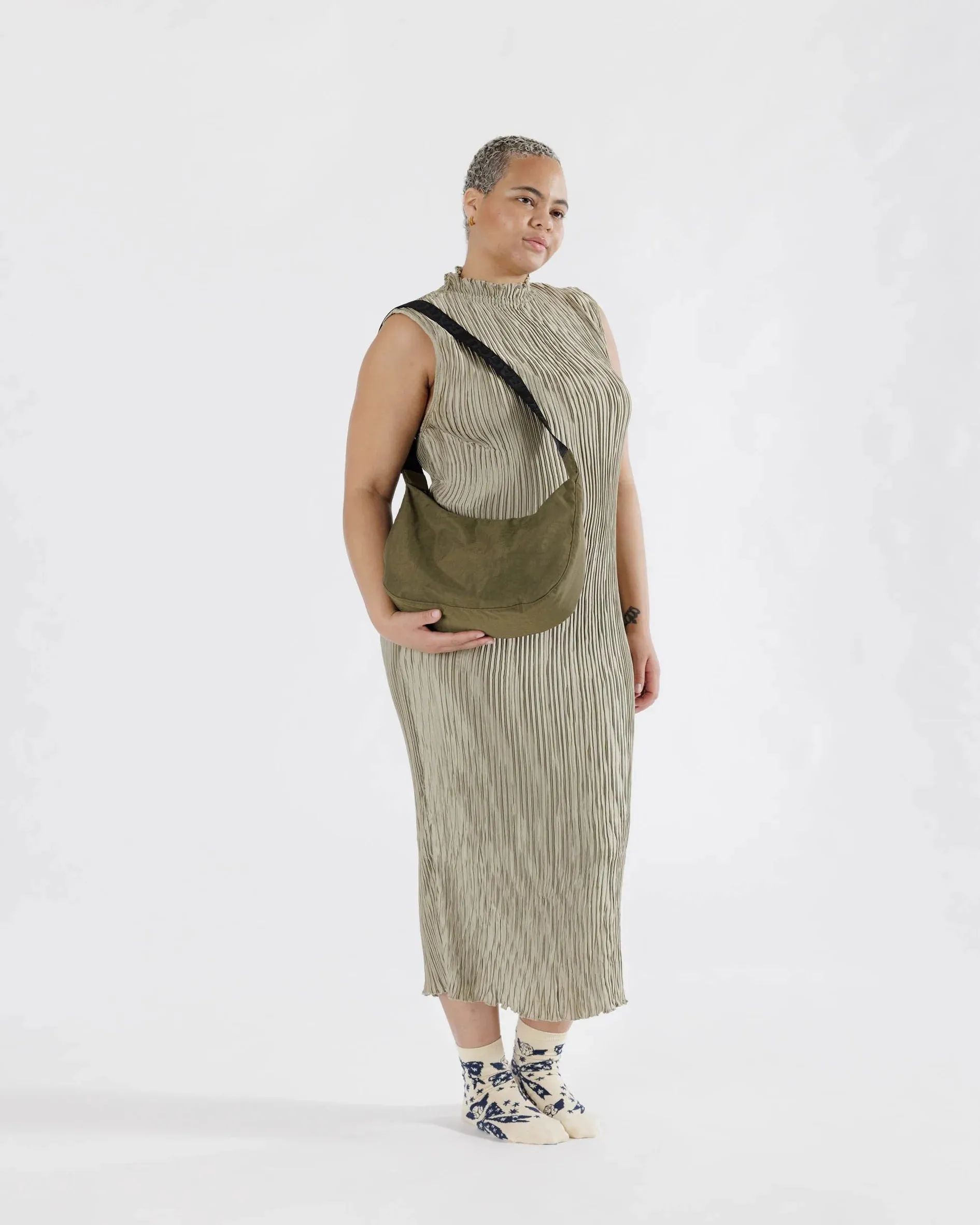 Medium Nylon Crescent Bag - Olive