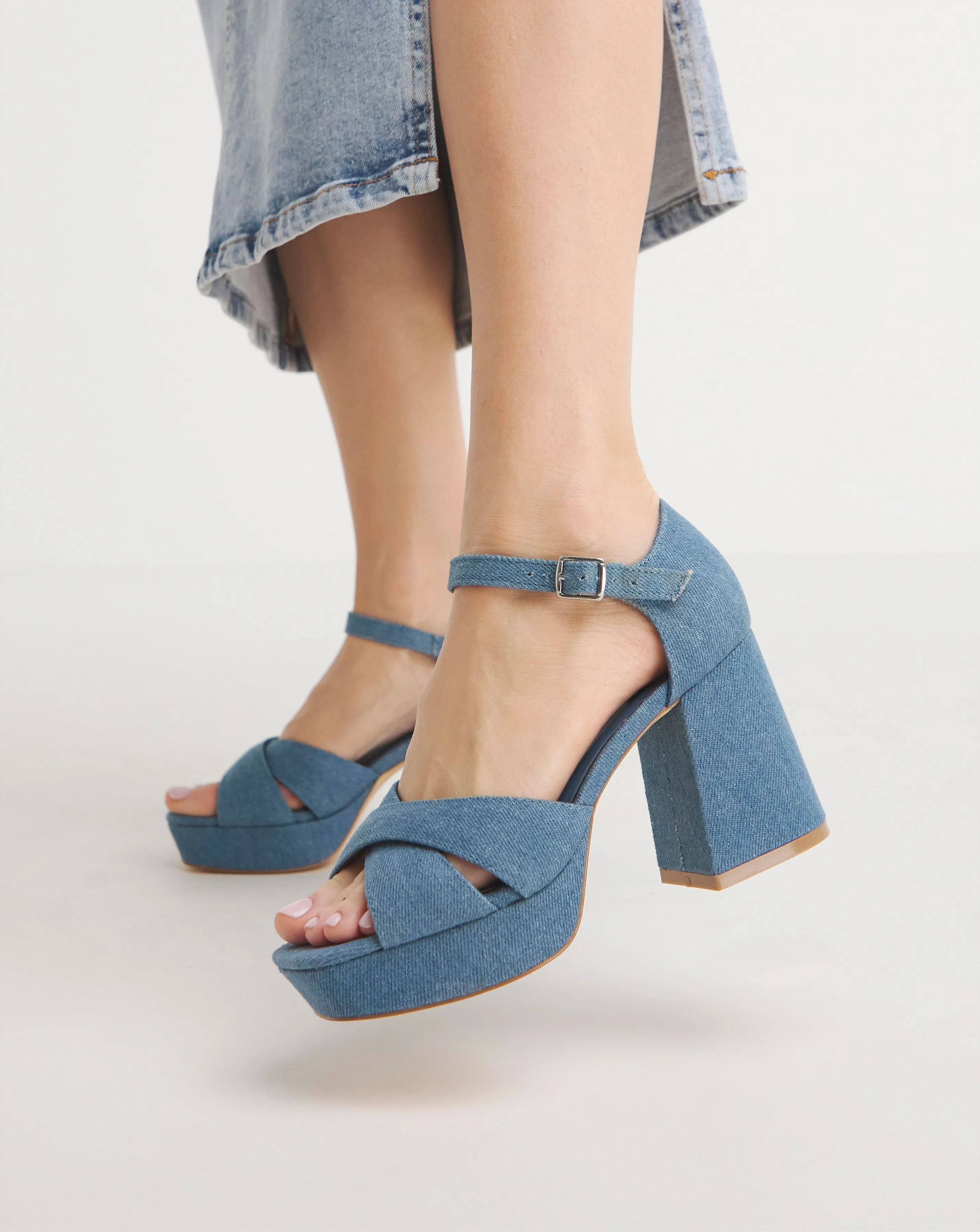 Mia Cross Front Platform Heeled Sandals Wide E Fit | Simply Be