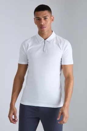 Muscle Zip Neck Polo | boohooMAN UK