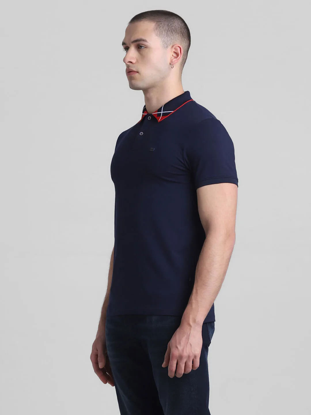 Navy Blue Jacquard Polo T-shirt