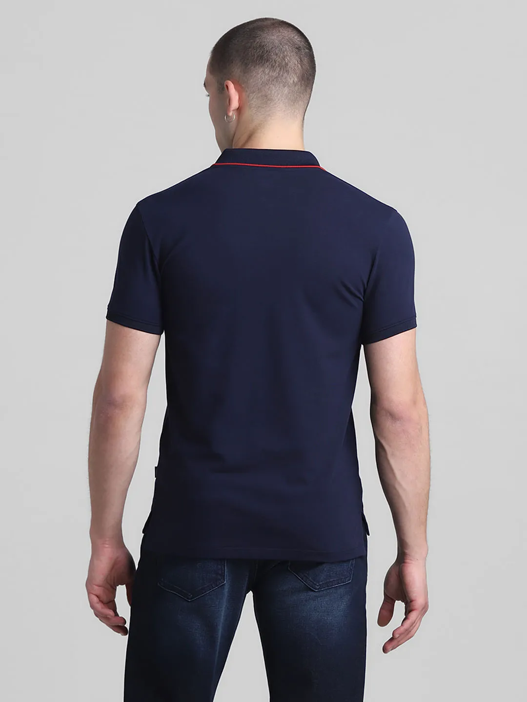 Navy Blue Jacquard Polo T-shirt