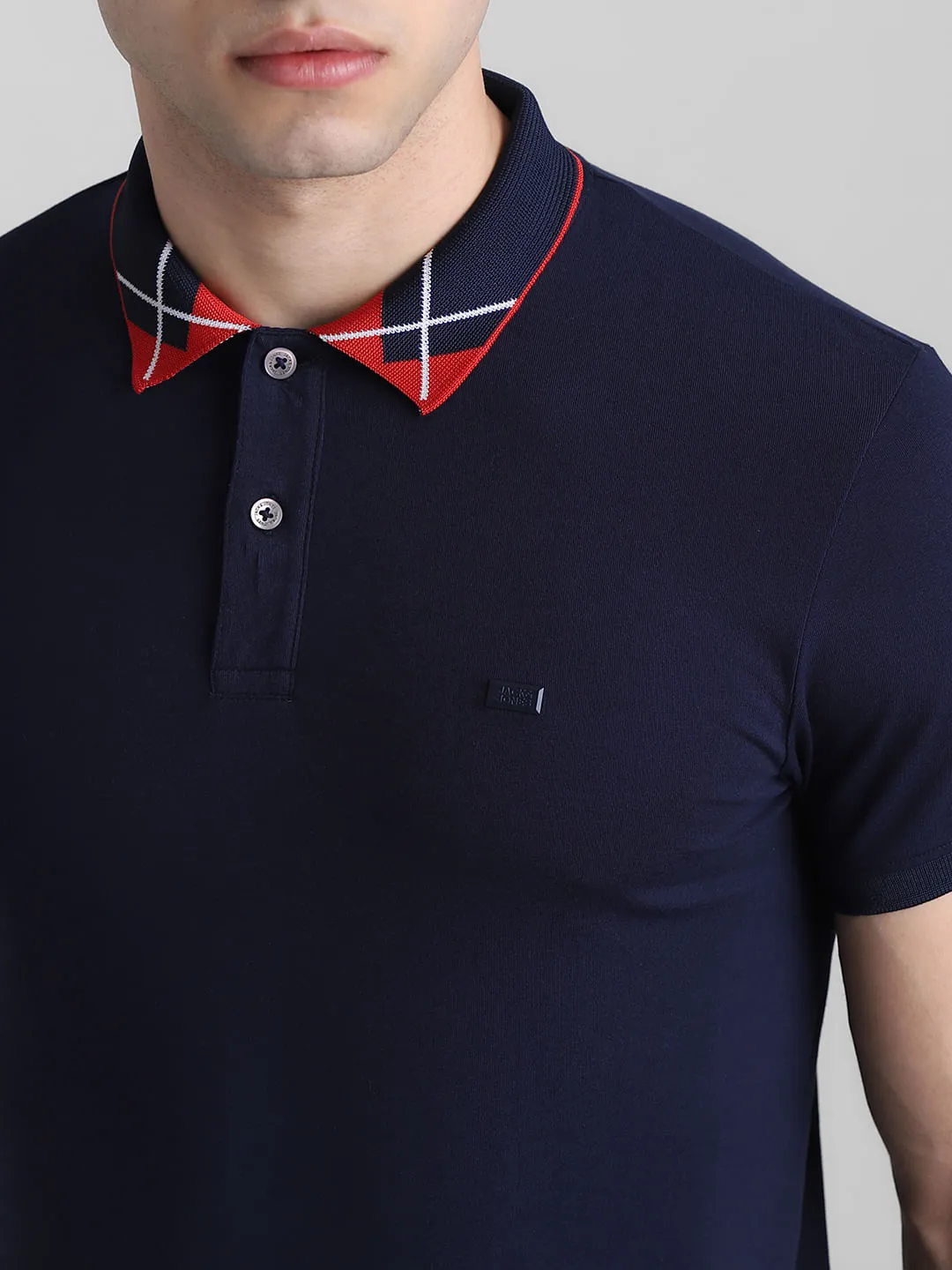 Navy Blue Jacquard Polo T-shirt