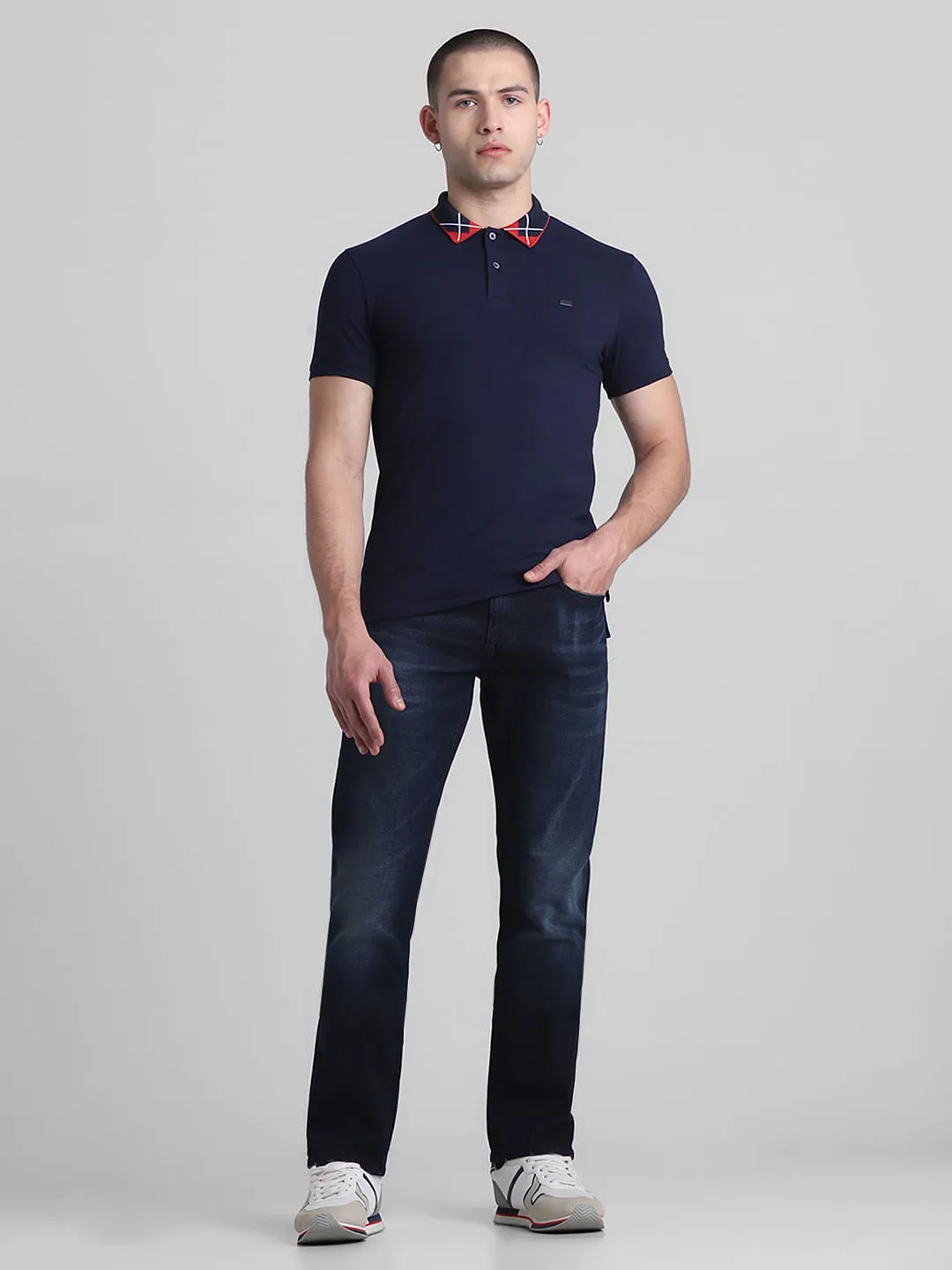 Navy Blue Jacquard Polo T-shirt