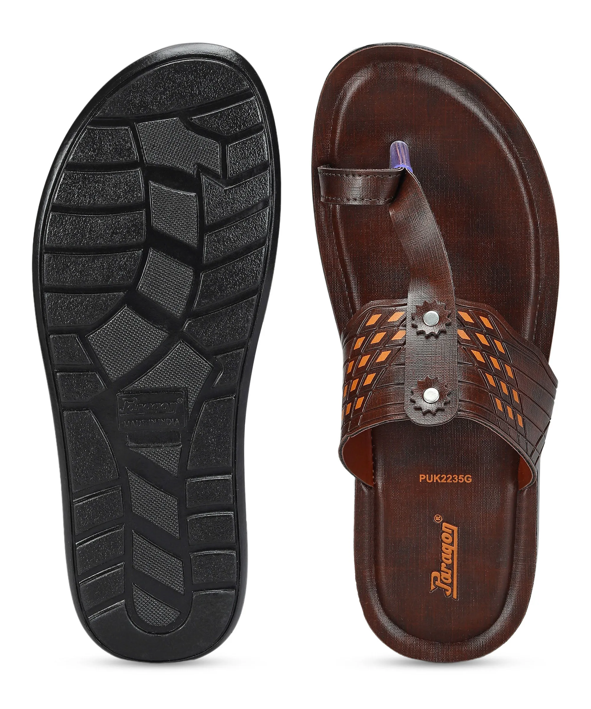 Paragon Men's Slip-on Brown Sandals for Men | Comfortable Sole & Durable