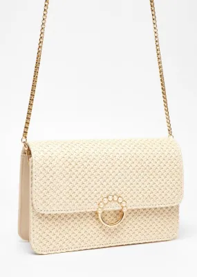 Quiz Cream Woven Cross Body Bag