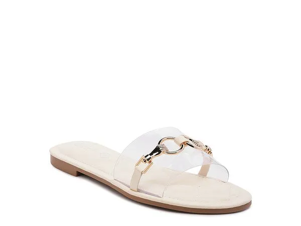 SCOTH -  Clear Buckled Quilted Slides / Flat sandals for women