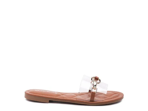 SCOTH -  Clear Buckled Quilted Slides / Flat sandals for women