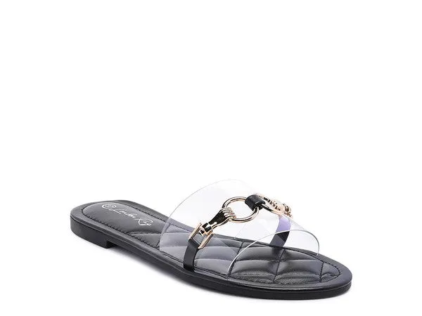 SCOTH -  Clear Buckled Quilted Slides / Flat sandals for women