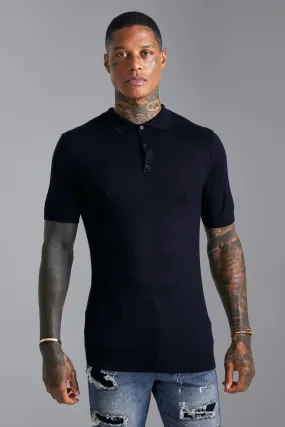 Short Sleeve Muscle Fit Knitted Polo