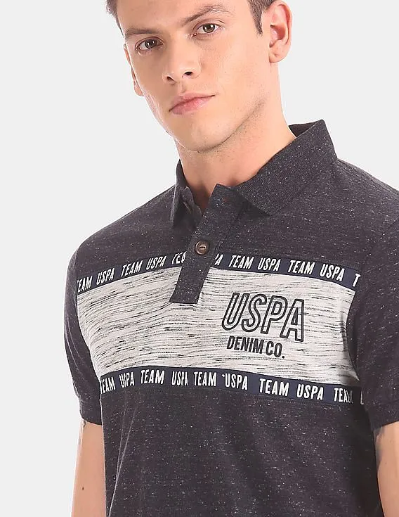 U.S. Polo Assn. Denim Co. Men Black Cut And Sew Panel Patterned Polo Shirt