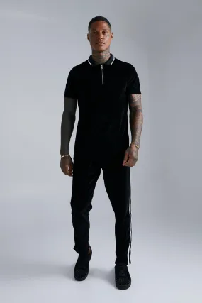 Velour Tapered Jogger And Polo Set