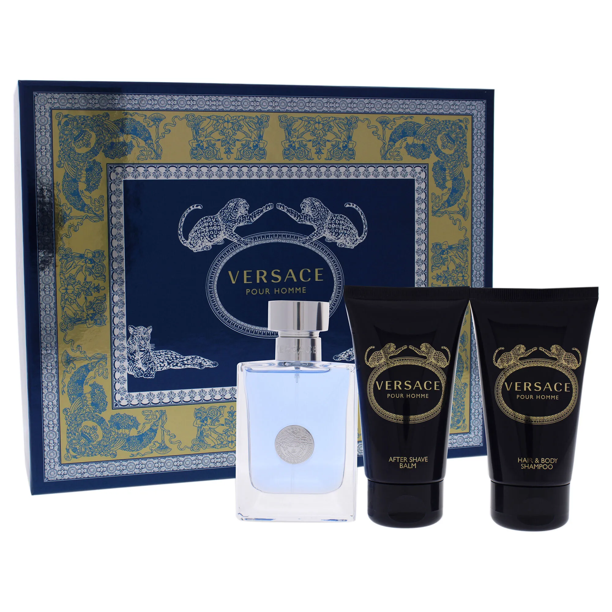 Versace Pour Homme by Versace for Men - 3 Pc Gift Set 1.7oz EDT Spray, 1.7oz Hair and Body Shampoo, 1.7oz After Shave Balm