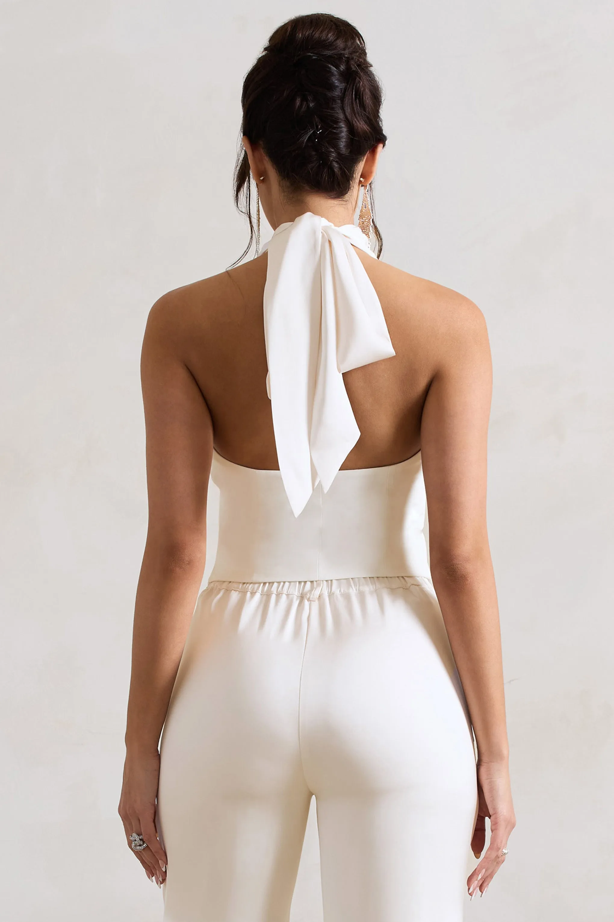 Your Day | Cream Halter-Neck Tailored Top