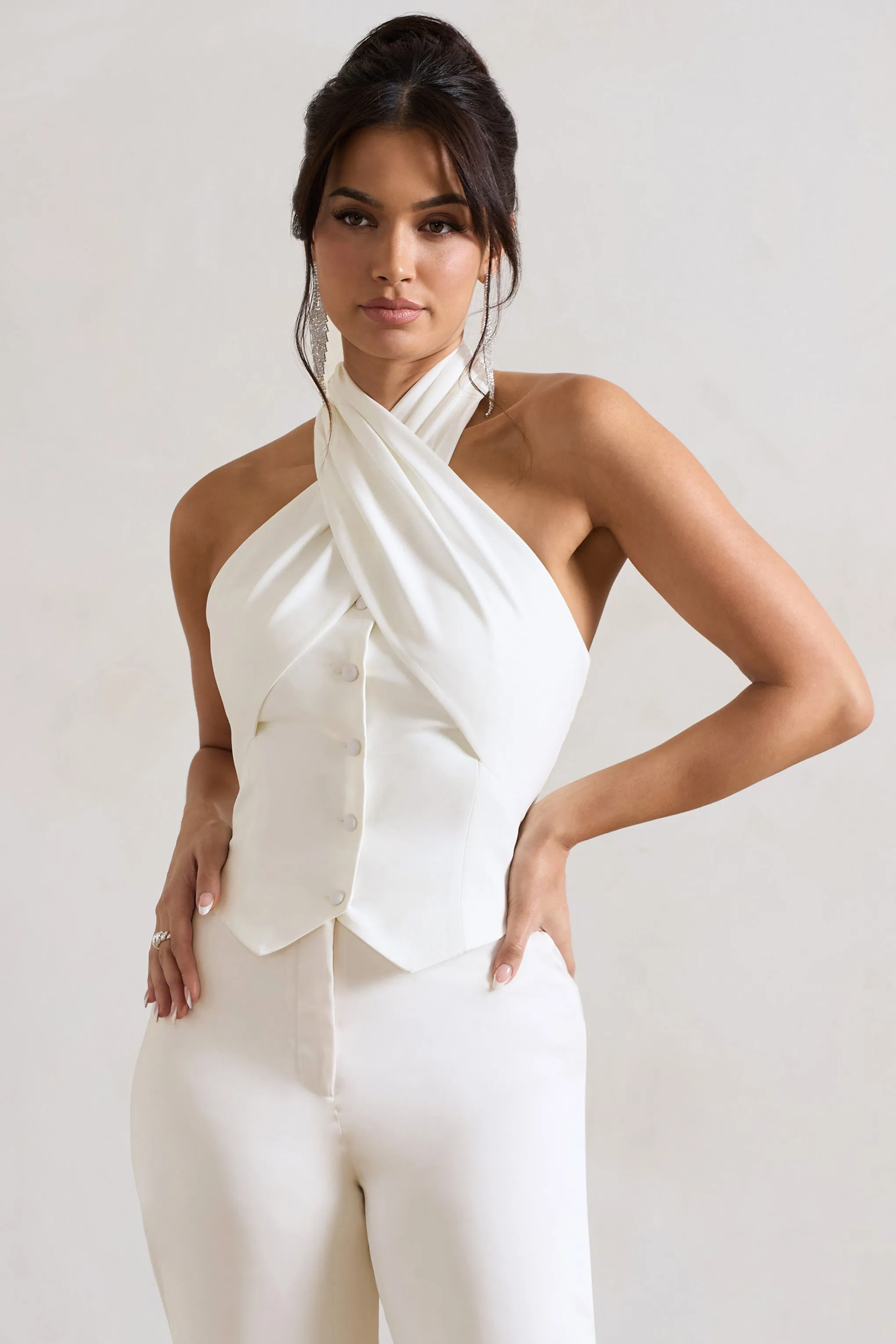 Your Day | Cream Halter-Neck Tailored Top